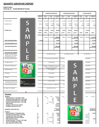 estimating tendering construction template store schedule matrix template