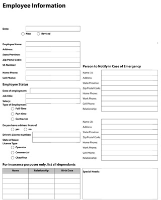 employee details form template excel